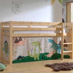 Halbhochbett Charlotte mit Schlafzelt Dino - Kieferholz