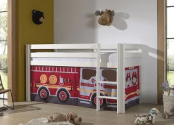 Halbhochbett Charlotte mit Schlafzelt Feuerwehrfahrzeug - weiß