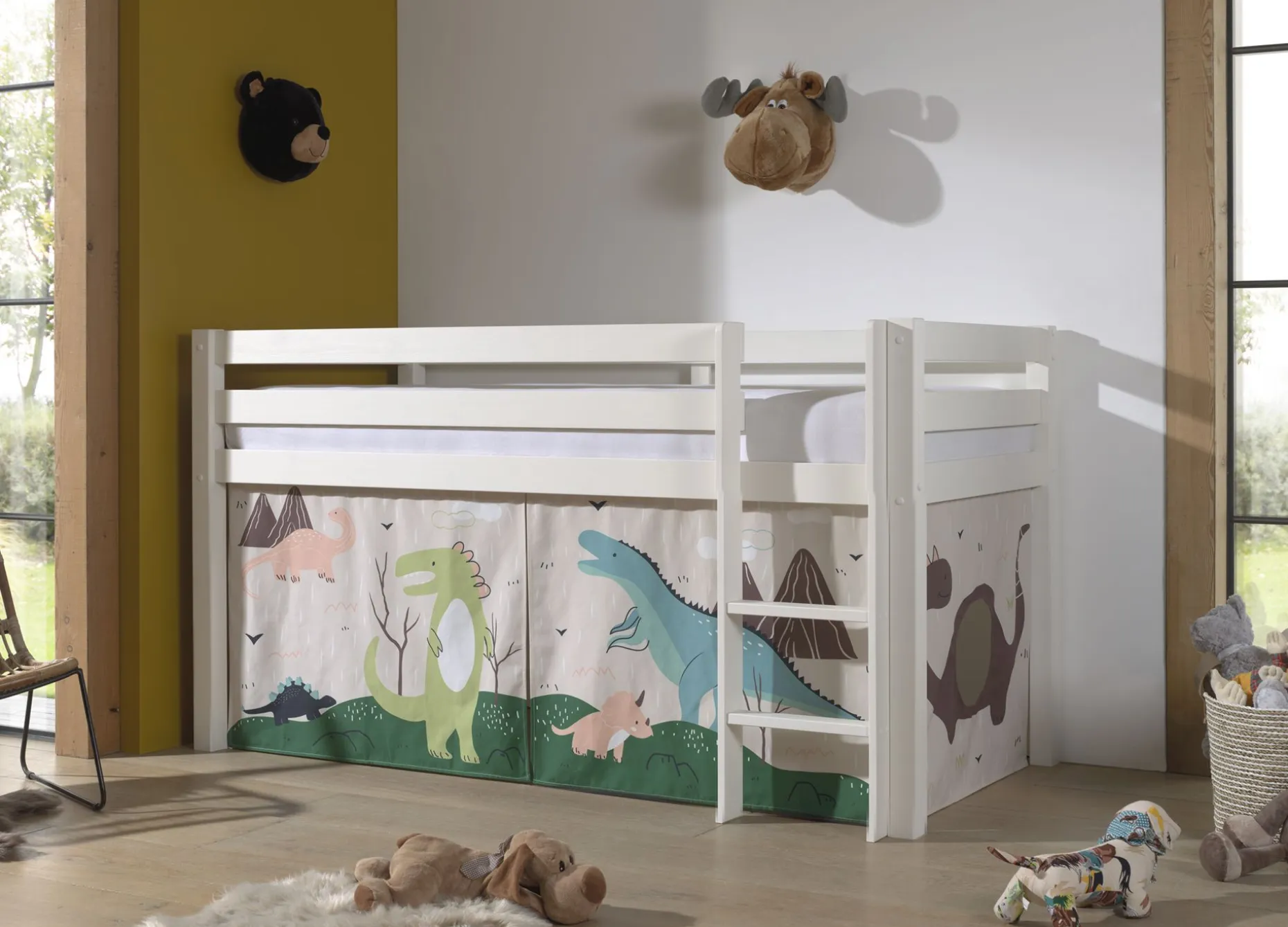 Halbhochbett Charlotte mit Schlafzelt Dino - weiß