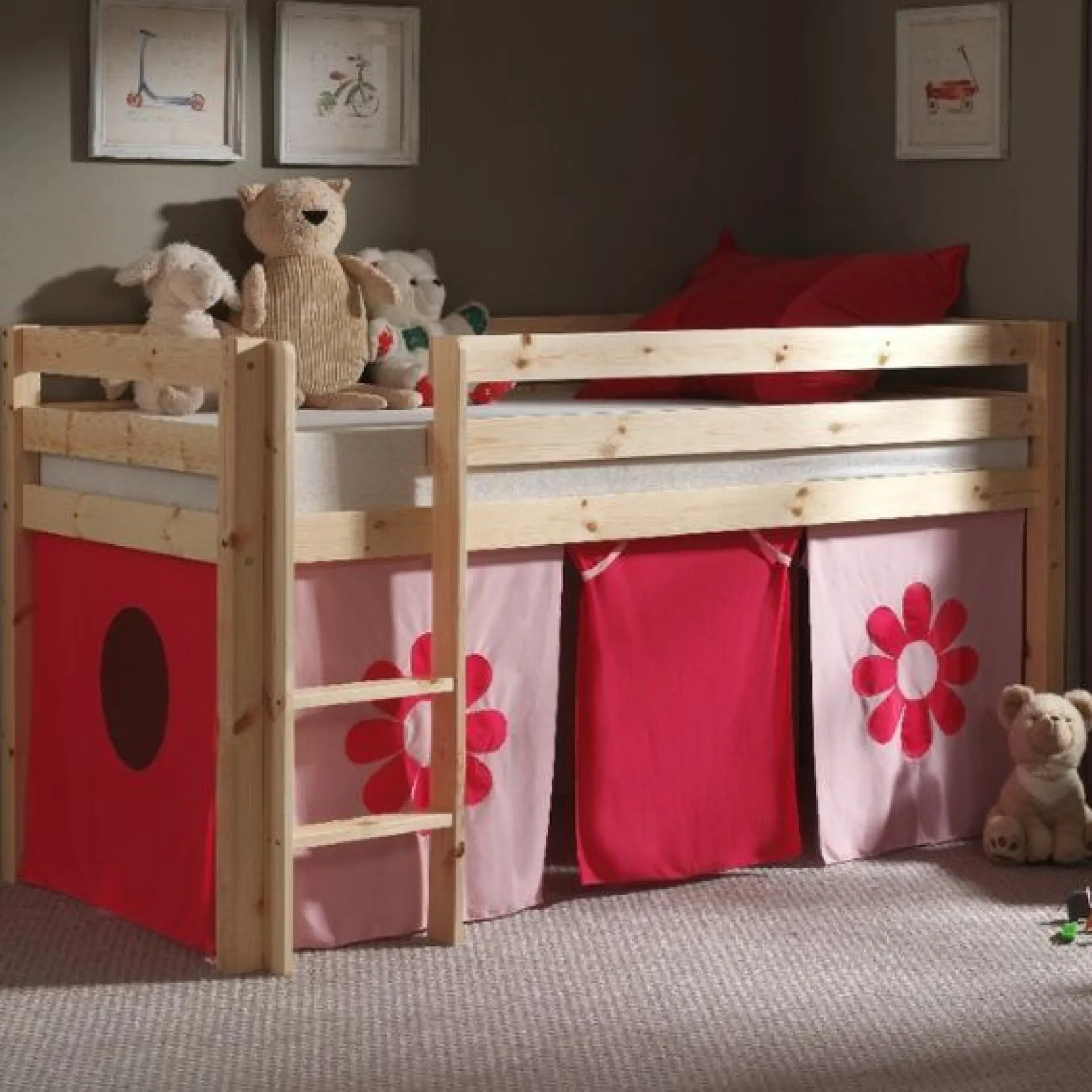 Halbhochbett Charlotte mit Spielzelt Blume - Kieferholz