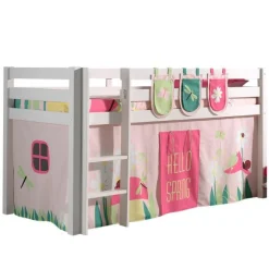 Halbhochbett Charlotte mit Schlafzelt und Aufbewahrungstaschen Spring - weiß