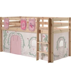 Halbhochbett Charlotte mit Schlafzelt und Aufbewahrungstaschen Birdy - Kieferholz
