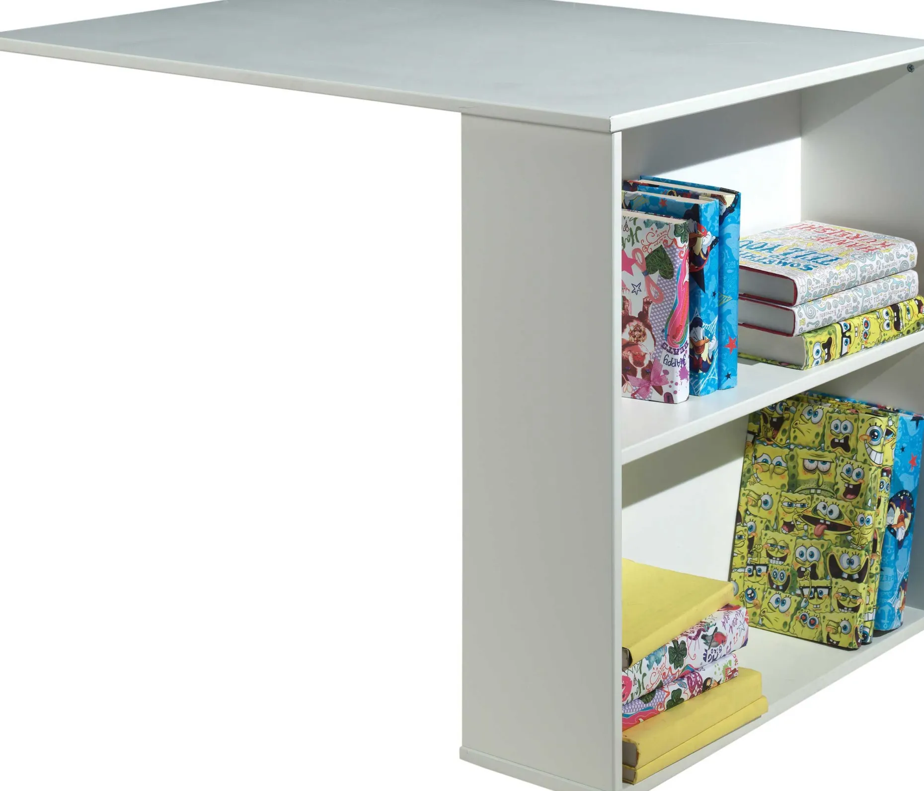 Halbhochbett Charlotte mit Schreibtisch und Regalen - weiß