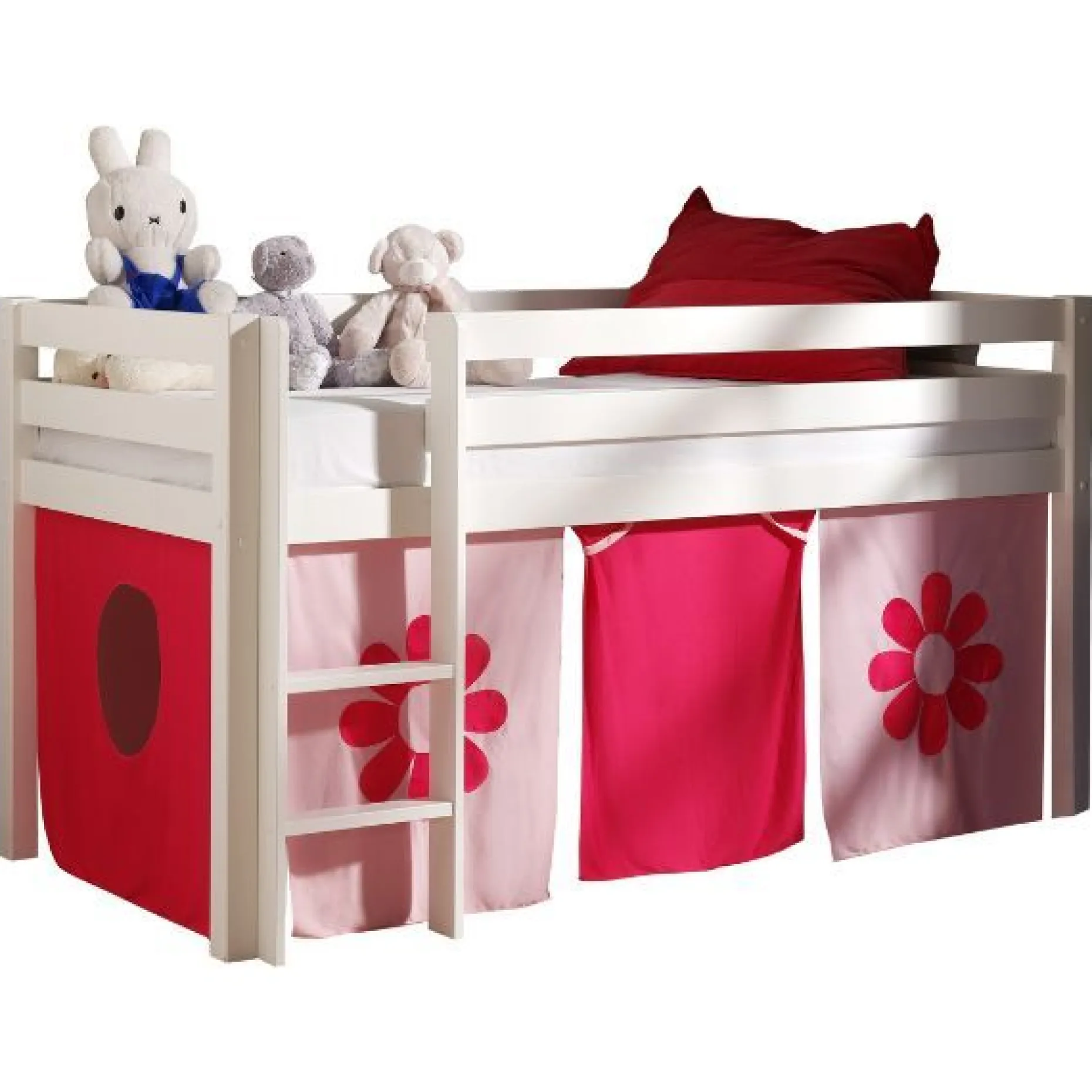 Halbhochbett Charlotte weiß mit Spielzelt Blume