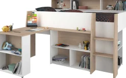 Halbhochbett Duffy 90x200cm mit Schreibtisch - weiß / Eiche Dekor
