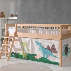 Halbhochbett Forrest mit Bettzelt Dino - Buchenholz
