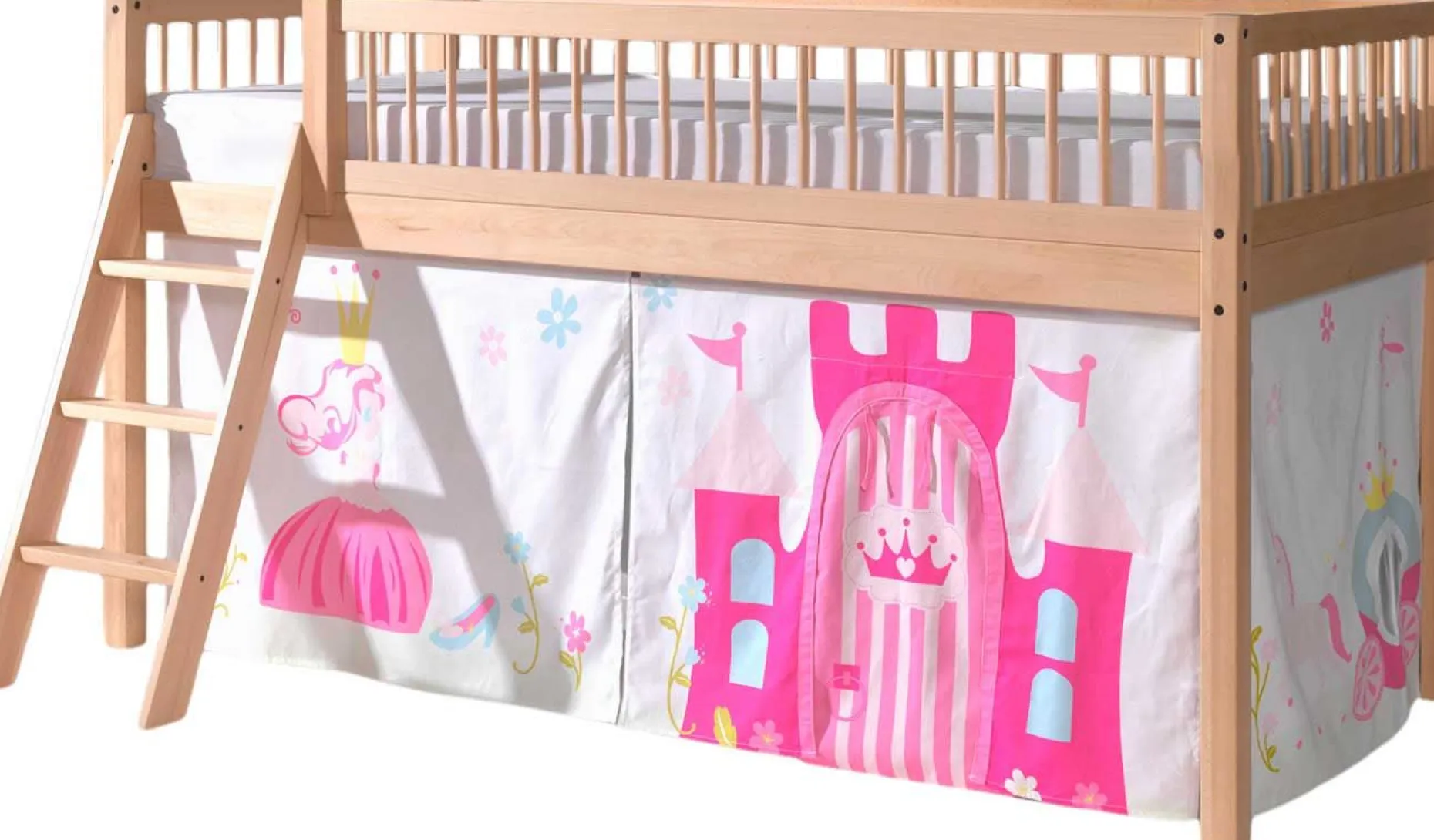Halbhochbett Forrest mit Bettzelt Princess - Buchenholz