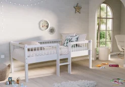 Halbhochbett Forrest - 90 x 200cm - Buche massiv - weiß