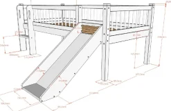 Halbhochbett Forrest - 90 x 200cm - mit Rutsche - Buche massiv - weiß