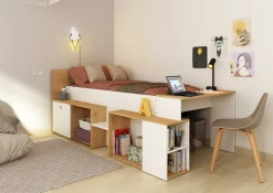 Halbhochbett Gaby mit Schreibtisch - 118x239x96 cm - Weiß/Eiche