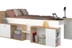 Halbhochbett Gaby mit Schreibtisch - 118x239x96 cm - Weiß/Eiche