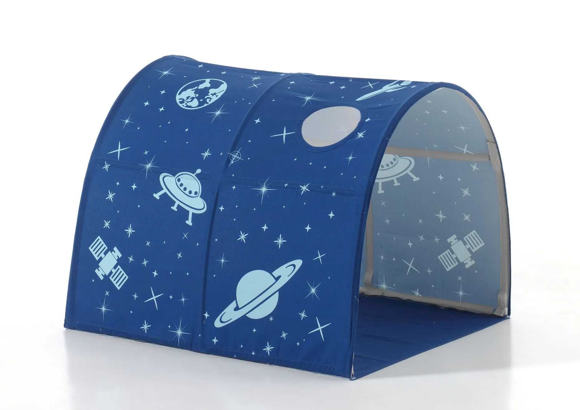 Halbhochbett mit Rutsche Astrid mit Schlafzelt und Tunnel Astro - grau