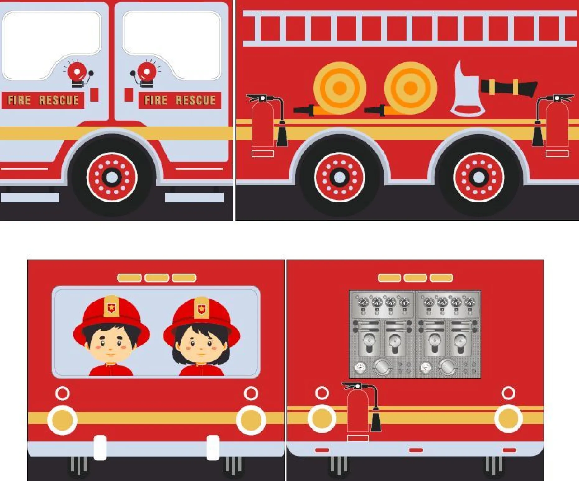 Halbhochbett mit Rutsche Astrid mit Schlafzelt Fire Truck - grau
