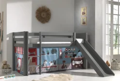 Halbhochbett mit Rutsche Astrid mit Schlafzelt Pet Shop - grau
