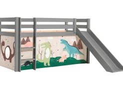 Halbhochbett mit Rutsche Astrid mit Schlafzelt Dino - grau