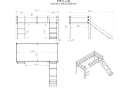 Halbhochbett mit Rutsche Astrid mit Schlafzelt Pet Shop - Kieferholz