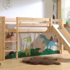 Halbhochbett mit Rutsche Astrid mit Schlafzelt Dino - Kieferholz