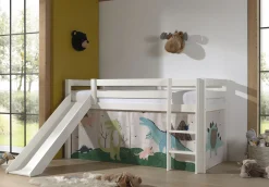 Halbhochbett mit Rutsche Astrid mit Schlafzelt Dino - weiß