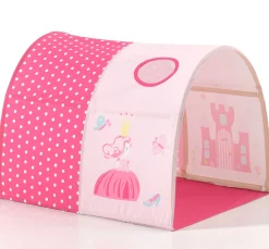 Halbhochbett mit Rutsche Astrid mit Schlafzelt, Tunnel und Stautaschen Princess II - Kieferholz