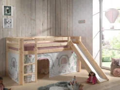 Halbhochbett mit Rutsche Astrid mit Schlafzelt Birdy - Kieferholz
