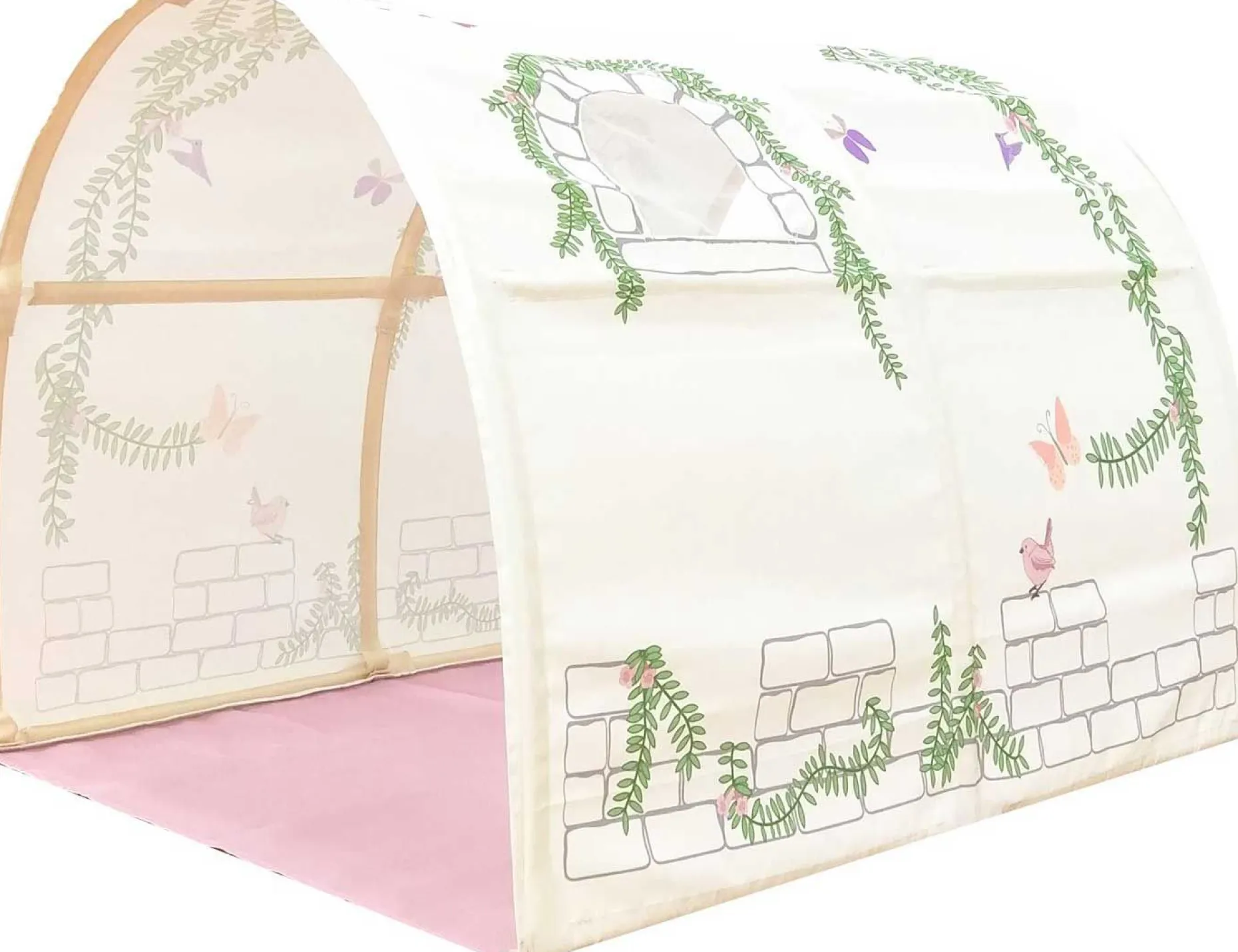 Halbhochbett mit Rutsche Astrid mit Schlafzelt, Tunnel und Aufbewahrungstaschen Birdy - Kieferholz