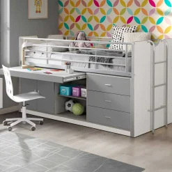 Halbhochbett mit Schreibtisch Bonny 95 - silber