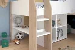 Halbhochbett mit Schreibtisch Moscon 90x200 - weiß/Eiche