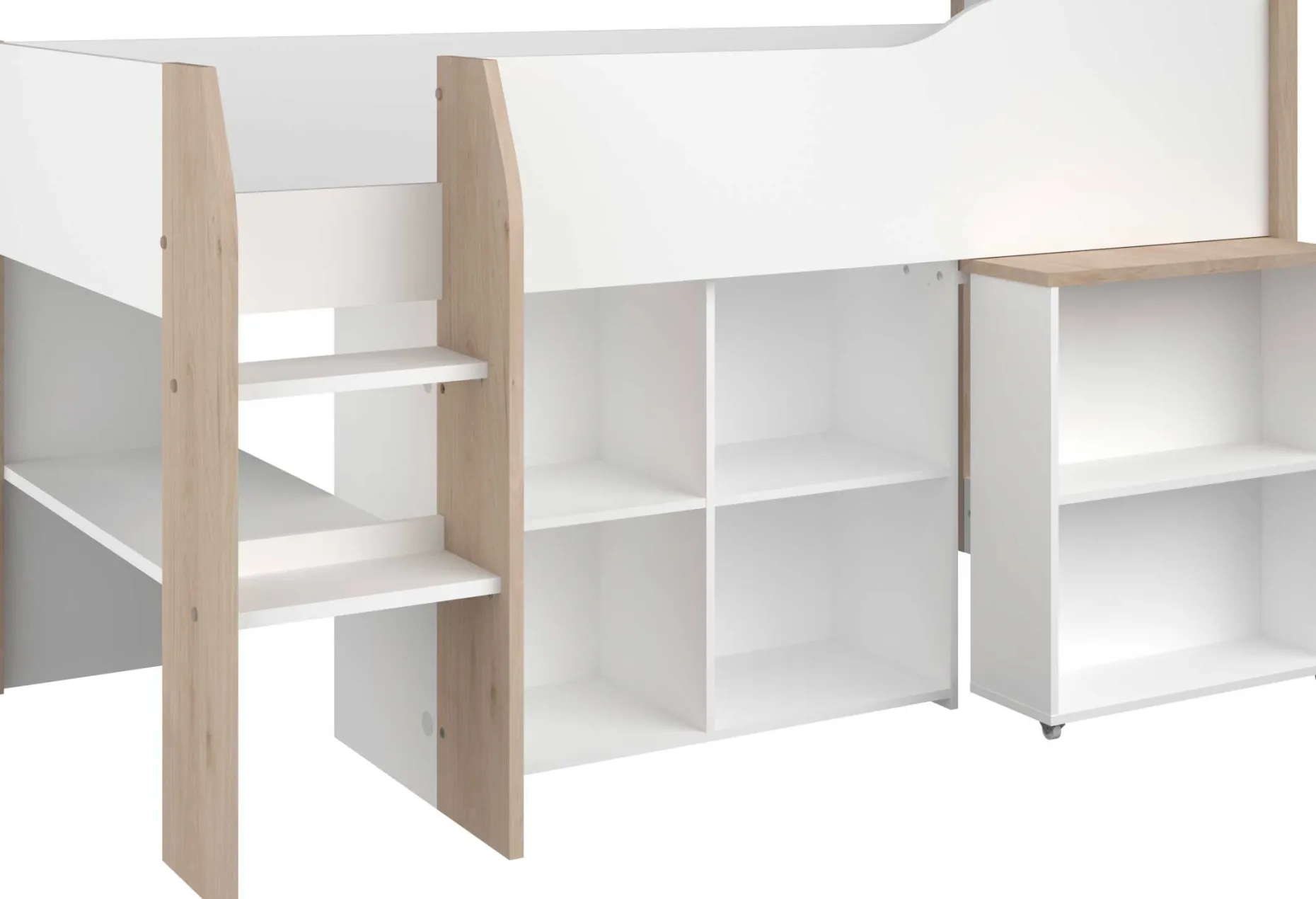 Halbhochbett mit Schreibtisch Moscon 90x200 - weiß/Eiche