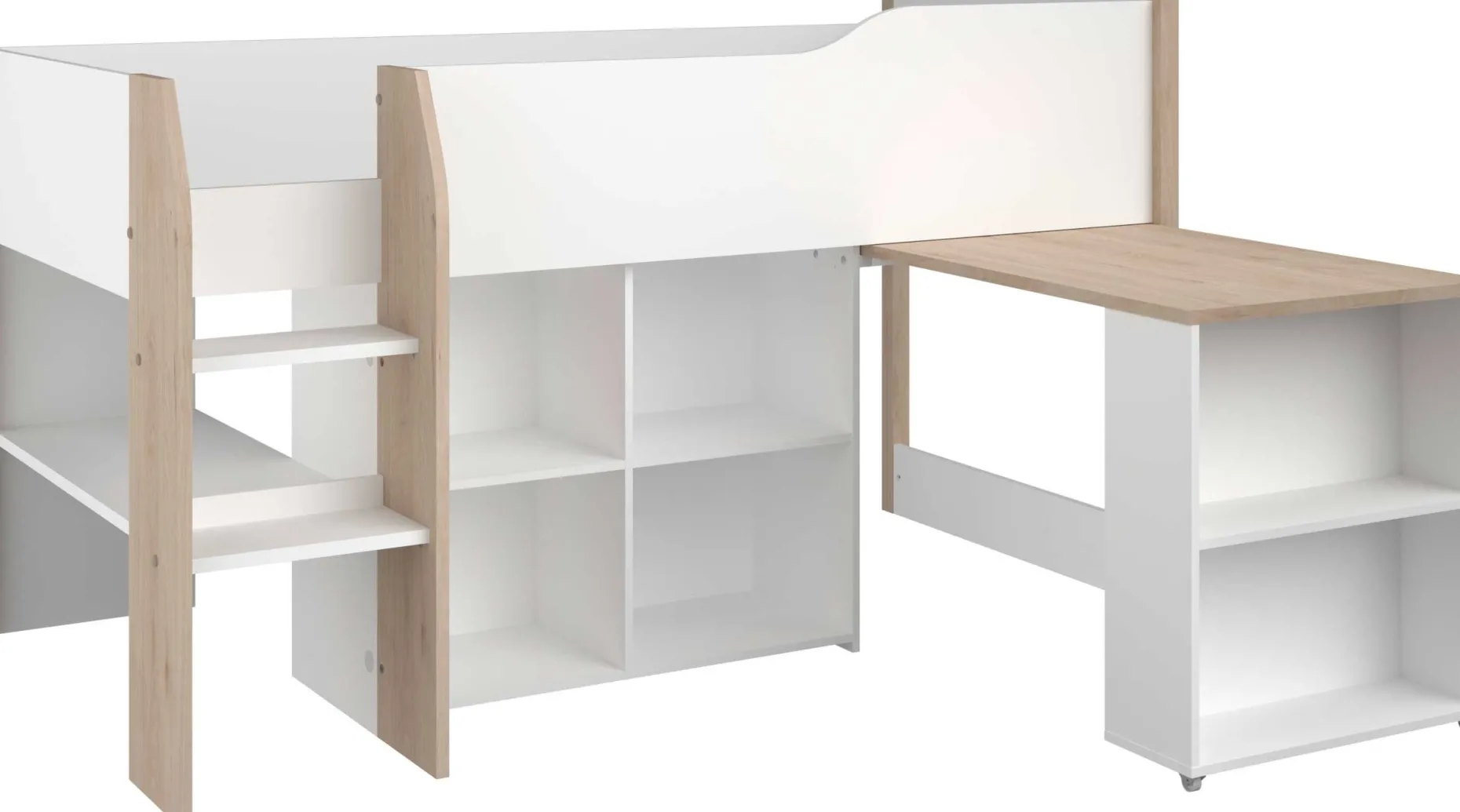 Halbhochbett mit Schreibtisch Moscon 90x200 - weiß/Eiche