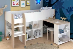 Halbhochbett mit Schreibtisch Moscon 90x200 - weiß/Eiche