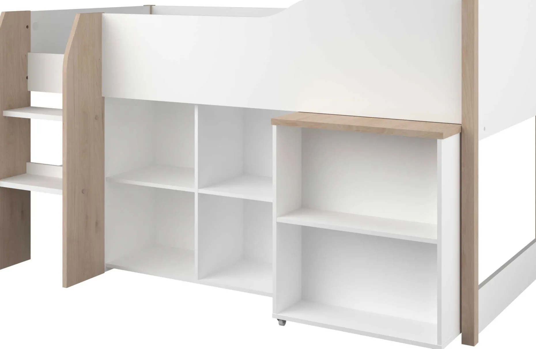 Halbhochbett mit Schreibtisch Moscon 90x200 - weiß/Eiche