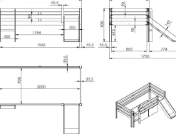 Halbhochbett Pip mit Rutsche 90 x 200 Kiefer - weiß
