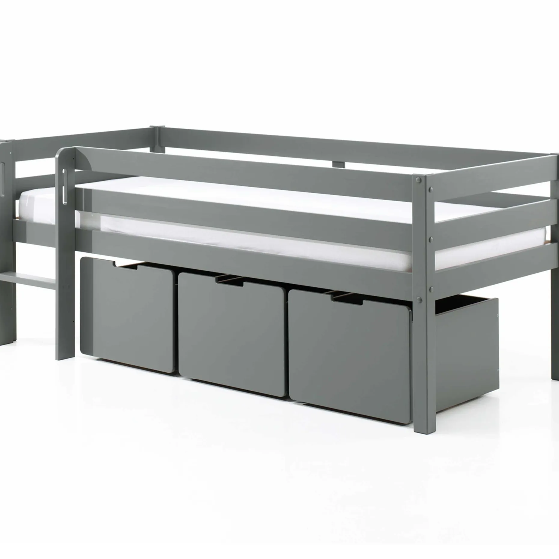 Halbhochbett Pip mit 3 Schubladen 90 x 200cm Kiefer - grau