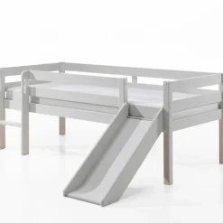 Halbhochbett Pip 90x200 cm mit Rutsche, 2 Schubladen und 1 Wandregal-weiß