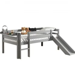 Halbhochbett Pip 90x200 cm mit Schieber und 1 Wandregal-grau