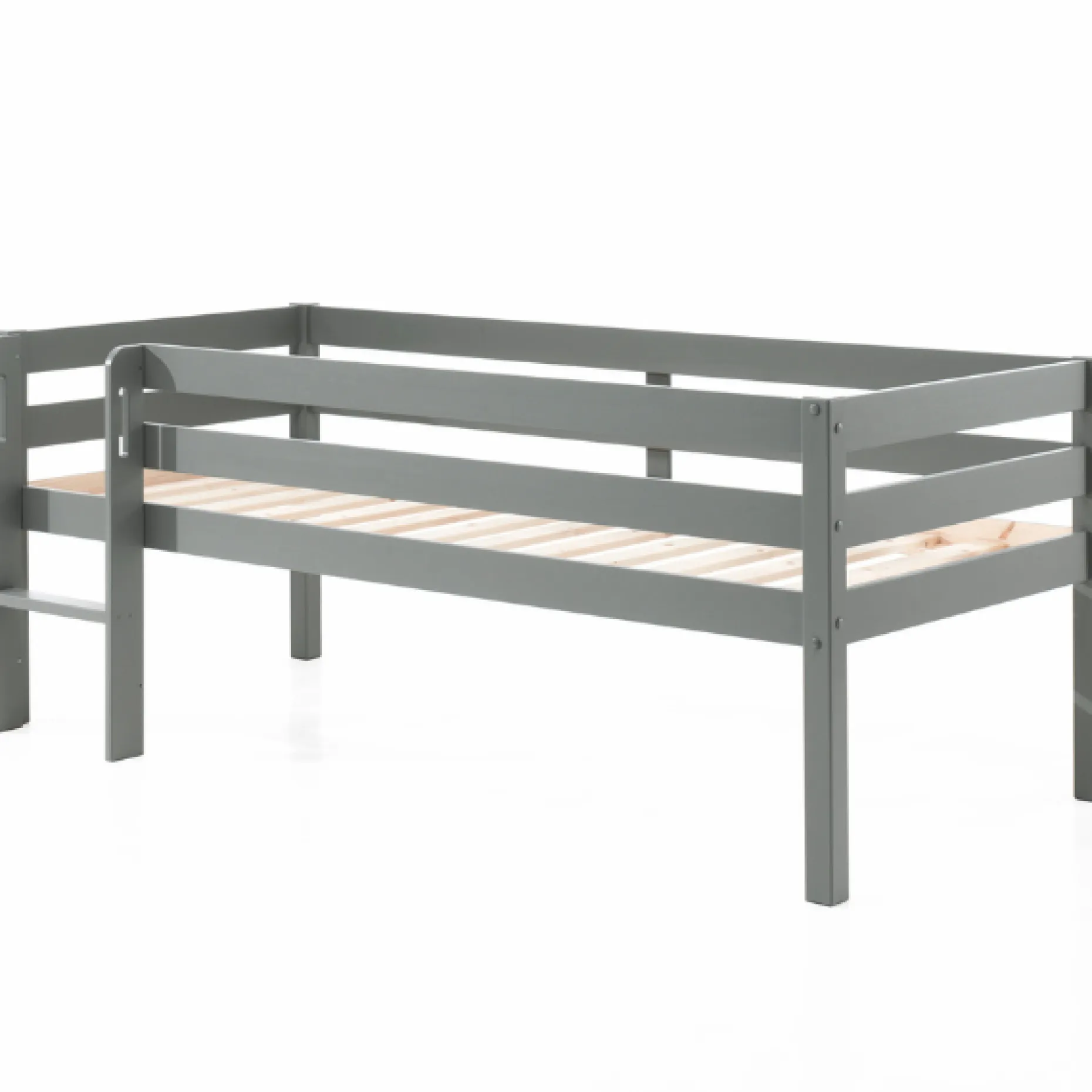 Halbhochbett Pip 90x200 cm mit 3 Schubladen und 1 Wandregal-grau