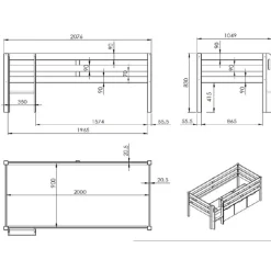 Halbhochbett Pip 90x200 cm mit 1 Wandregal-grau