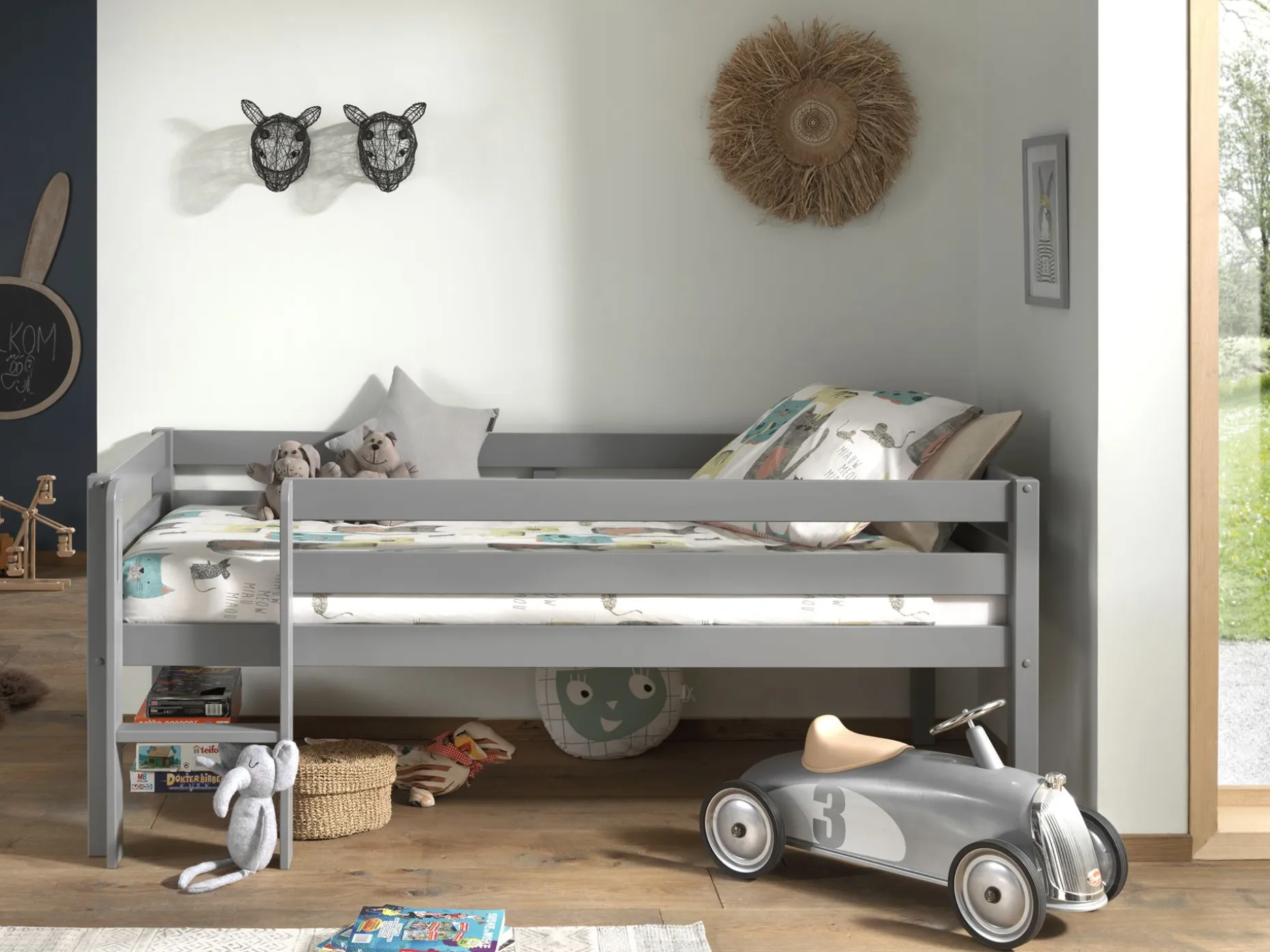 Halbhochbett Pip 90 x 200 Kiefer - grau