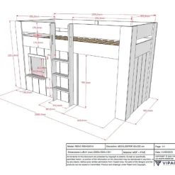 Halbhochbett Reno mit Spielhaus und Vorhängen - 206x128x120 cm - Weiß