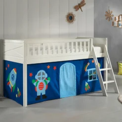 Halbhochbett Scottie 90x200 cm mit Astronauten-Spielvorhang-weiß