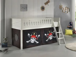 Halbhochbett Scottie 90x200 cm mit Piratenspielvorhang-weiß