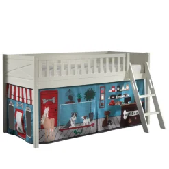 Halbhochbett Scottie 90x200 cm mit Pet Shop Spielvorhang-weiß