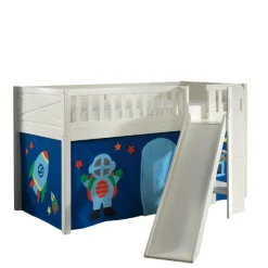 Halbhochbett Scottie 90x200 cm mit Rutsche und Astronautenspielvorhang-weiß