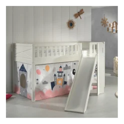 Halbhochbett Scottie 90x200 cm mit Rutsche und Princess Sophie Spielvorhang-weiß