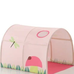 Halbhochbett Scottie 90x200 cm mit Federspielvorhang, 3 Aufbewahrungstaschen und Betttunnel-weiß
