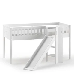 Halbhochbett Scottie 90x200 cm mit Rutsche, Astronautenspielvorhang und Betttunnel-weiß