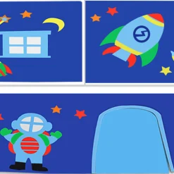 Halbhochbett Scottie 90x200 cm mit Rutsche, Astronautenspielvorhang und Betttunnel-weiß