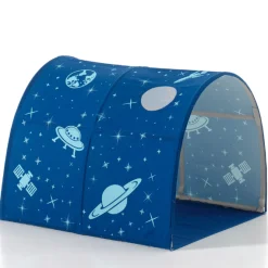 Halbhochbett Scottie 90x200 cm mit Rutsche, Astronautenspielvorhang und Betttunnel-weiß