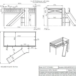 Halbhochbett Scottie 90x200 cm mit Rutsche, Birdy Spielvorhang und Betttunnel-weiß