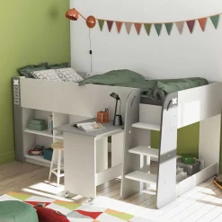 Halbhohes Bett Thierry matt weiß/dunkelgrau